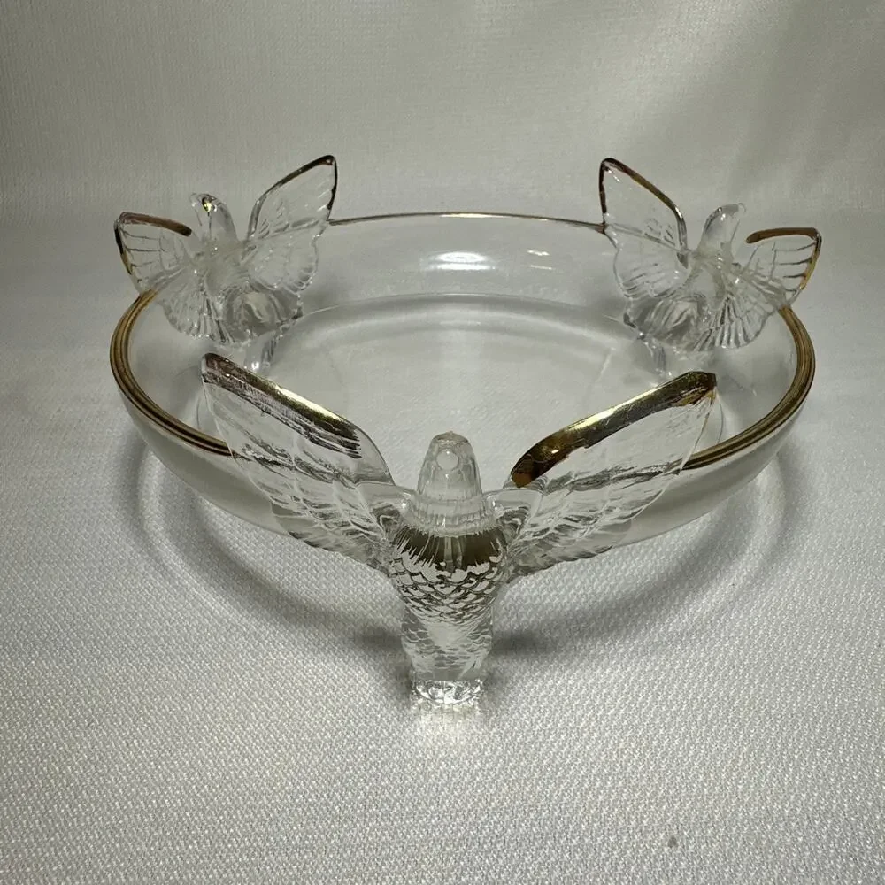 Vintage 1940s Jeannette Depression Glass 3 Footed Toed Eagle Clear Bowl 7 1/4